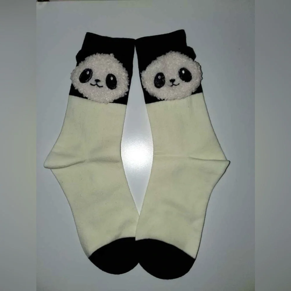 Cute 3D Panda Socks for kids Kawaii Funny Black & White Middle Tube Socks 2 Pair